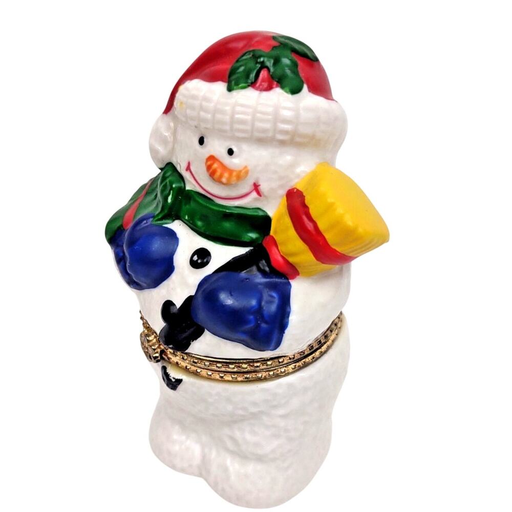 Vintage Porcelain Snowman Hinged Trinket Jewelry Box K’s Collection Christmas 4"